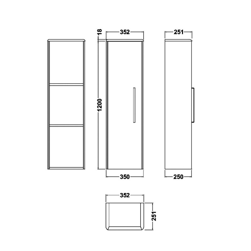 Hudson Reed Solar Wall Hung Tall Storage Unit 350mm Wide - Cool Grey