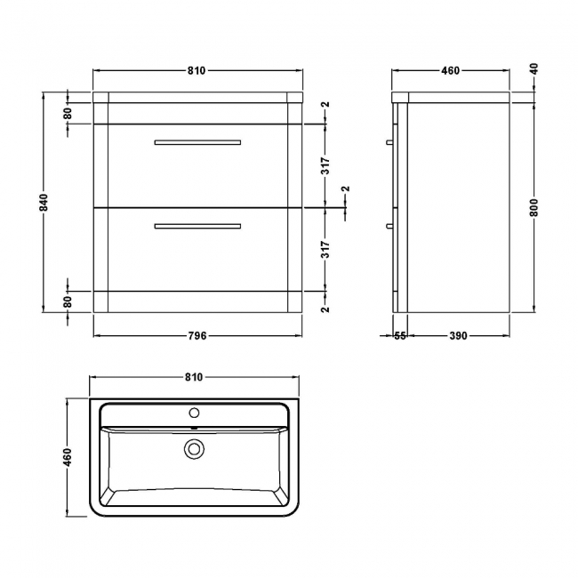 Hudson Reed Solar Floor Standing Vanity Unit with Ceramic Basin 800mm Wide - Indigo Blue