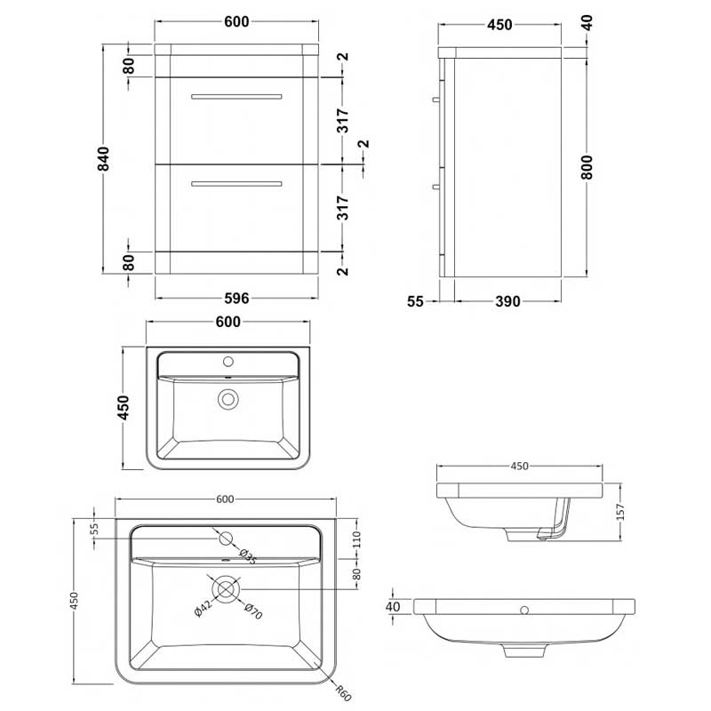 Hudson Reed Solar Floor Standing Vanity Unit with Ceramic Basin 600mm Wide - Fern Green