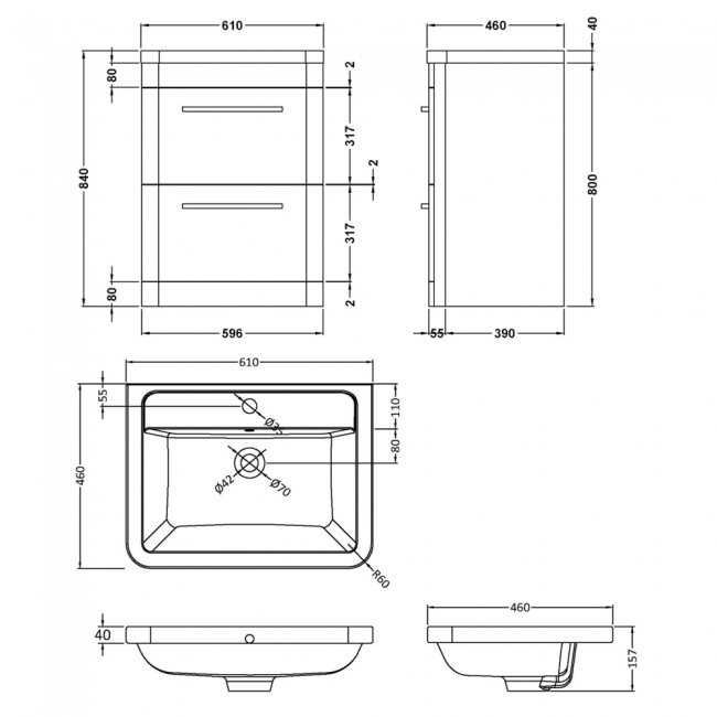 Hudson Reed Solar Floor Standing Vanity Unit with Ceramic Basin 600mm Wide - Indigo Blue