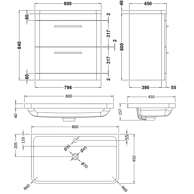 Hudson Reed Solar Floor Standing Vanity Unit with Polymarble Basin 800mm Wide - Indigo Blue