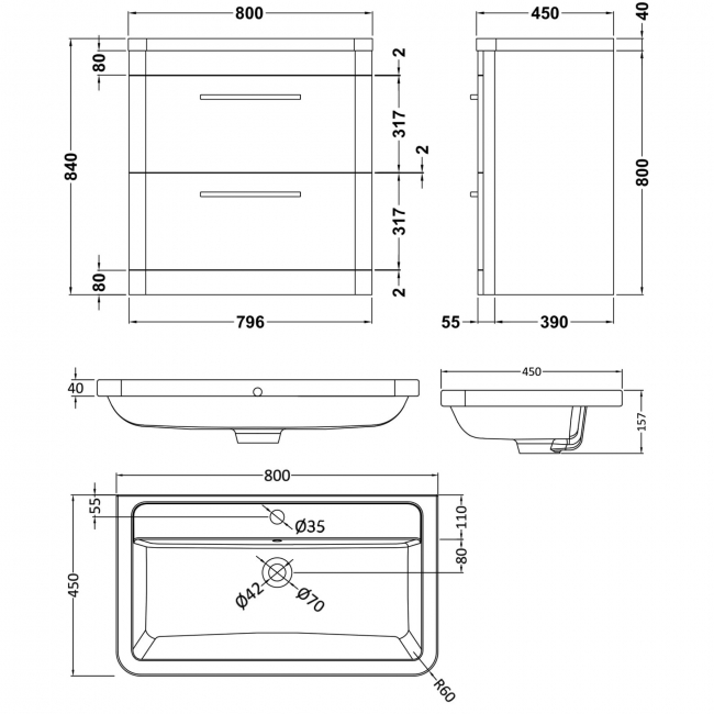 Hudson Reed Solar Floor Standing Vanity Unit with Ceramic Basin 800mm Wide - Fern Green
