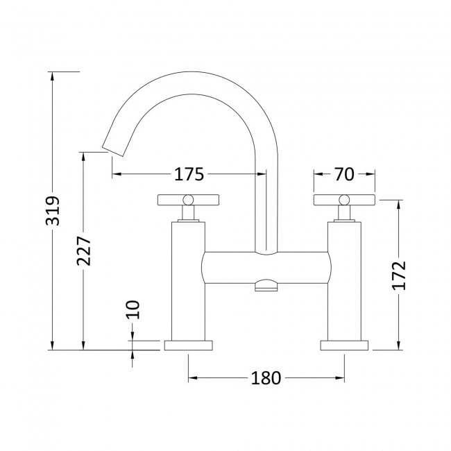 Hudson Reed Tec Crosshead Bath Filler Tap Pillar Mounted - Chrome