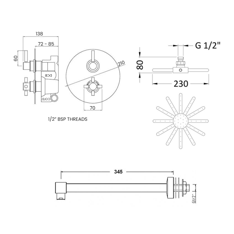 Hudson Reed Tec Dual Concealed Shower Valve with Cloudburst Fixed Head - Chrome