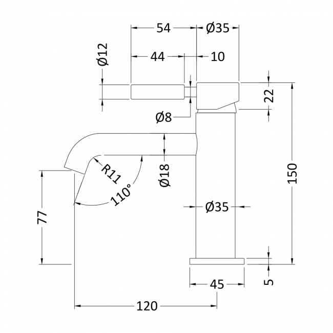 Hudson Reed Tec Lever Basin Mixer Tap with Waste - Brushed Brass