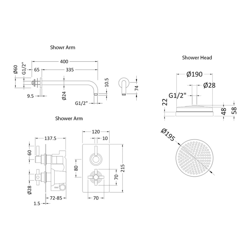 Hudson Reed Tec Pura Concealed Shower Mixer with Fixed Head - Chrome