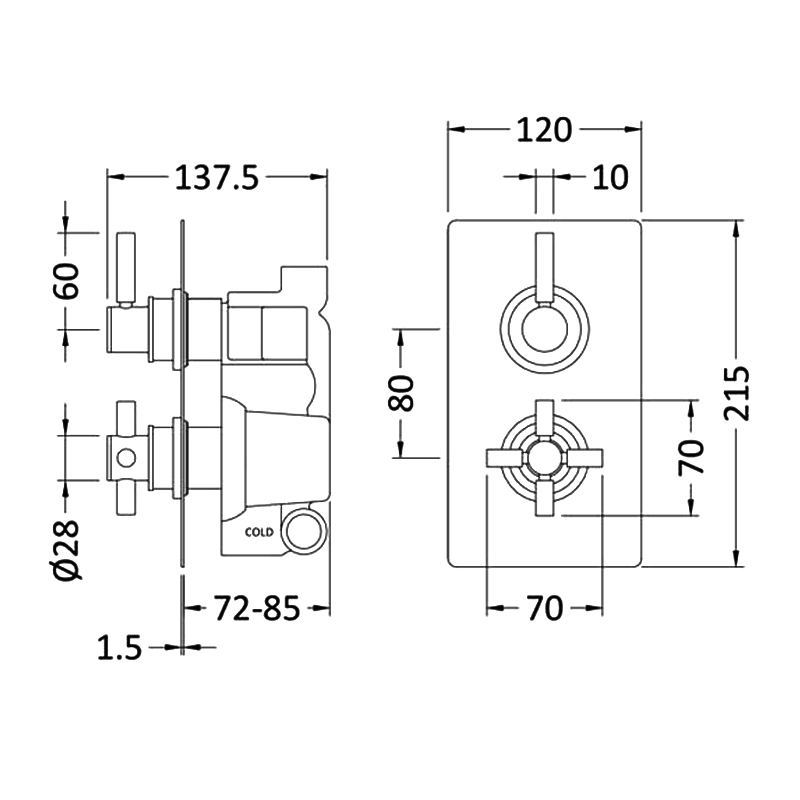 Hudson Reed Tec Pura Concealed Shower Valve Dual Handle - Brushed Brass