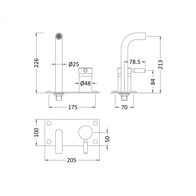 Hudson Reed Tec Single Lever Basin/Bath Filler Tap Wall Mounted - Chrome