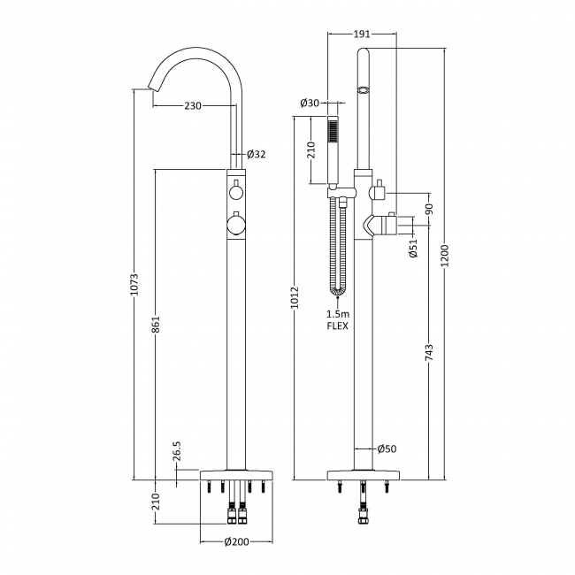 Hudson Reed Tec Single Lever Thermostatic Mono Bath Shower Mixer Tap Freestanding - Chrome