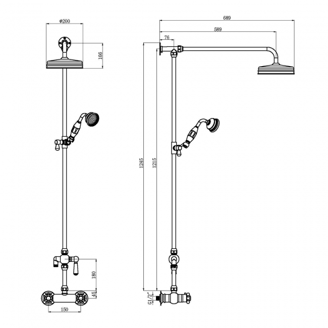 Hudson Reed Thermostatic Bar Mixer Shower Kit with Handset and Fixed Head