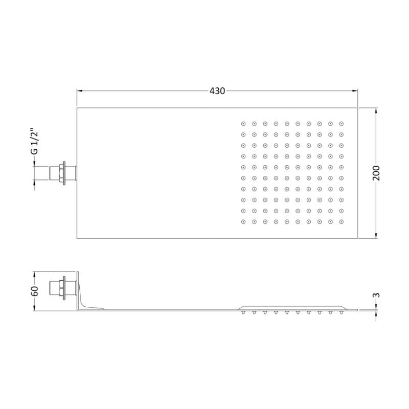 Hudson Reed Thin Fixed Shower Head 200mm x 430mm - Chrome