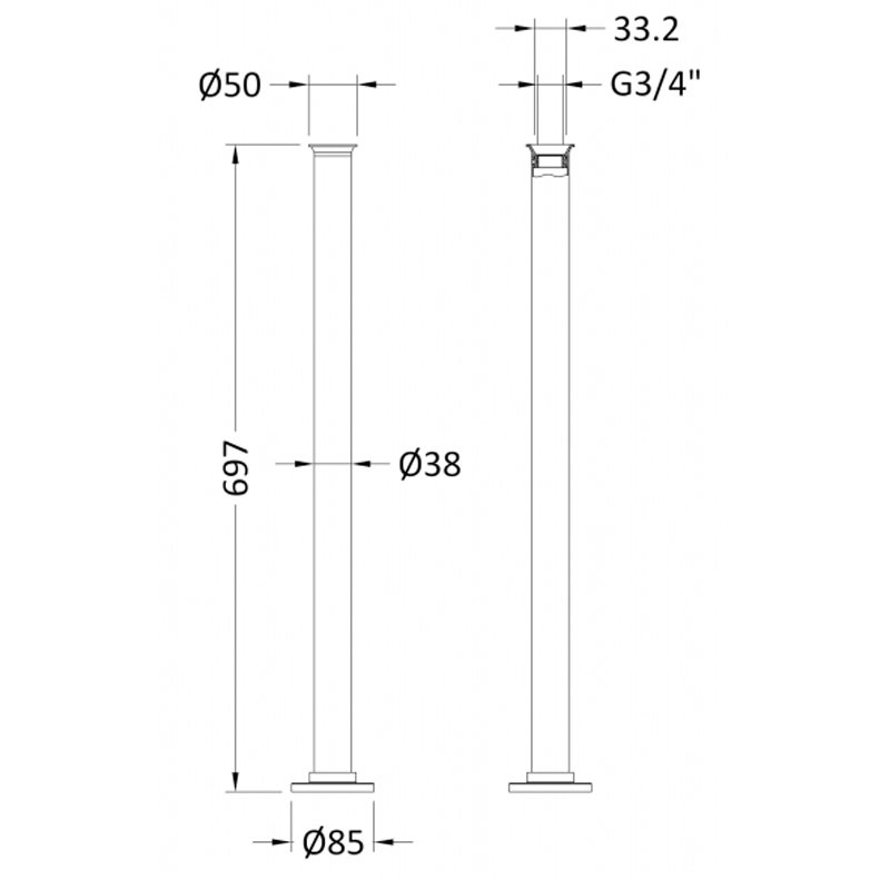 Hudson Reed Traditional Bath Tap Standpipes 660mm x 40mm - Chrome