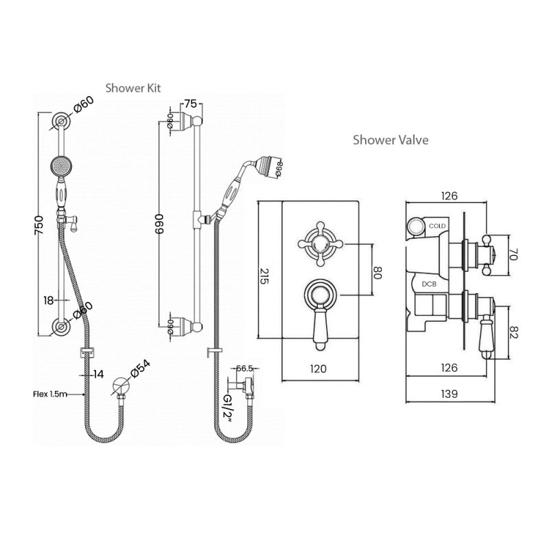 Hudson Reed Traditional Dual Concealed Shower Valve with Slide Rail Kit - Chrome