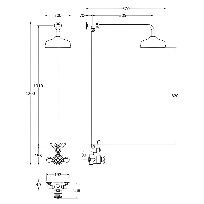 Hudson Reed Topaz Thermostatic Exposed Shower Mixer and Rigid Riser Kit with Fixed Head - Brushed Brass