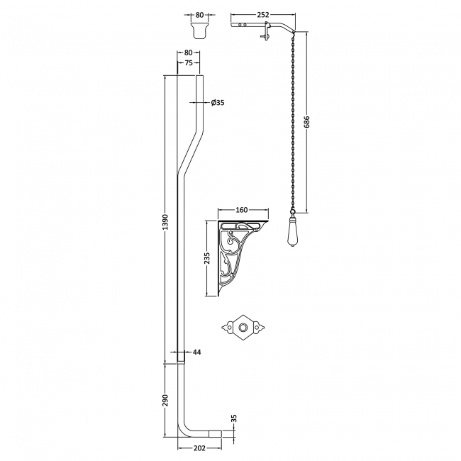 Hudson Reed Traditional High Level Flush Pipe Pack - Chrome