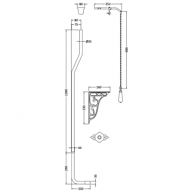 Hudson Reed Traditional High Level Toilet Flush Pipe Pack - Chrome