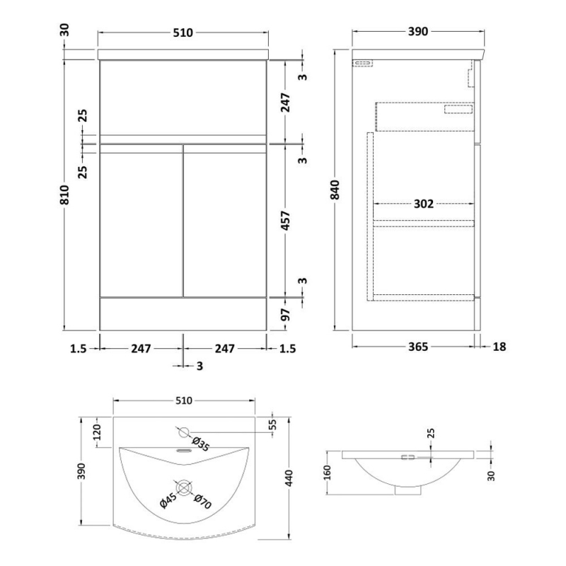 Hudson Reed Urban Floor Standing Vanity Unit with Basin 4 Satin White - 500mm Wide