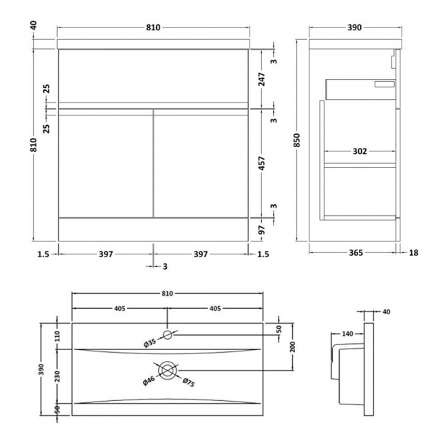 Hudson Reed Urban Floor Standing Vanity Unit with Basin 1 Satin Anthracite - 800mm Wide