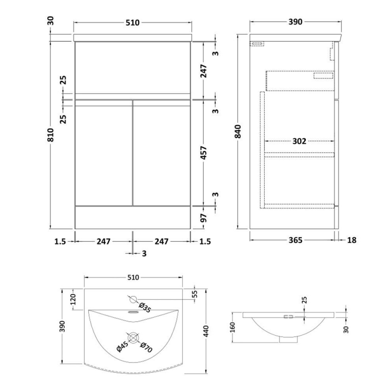 Hudson Reed Urban Floor Standing Vanity Unit with Basin 4 Satin Grey - 500mm Wide