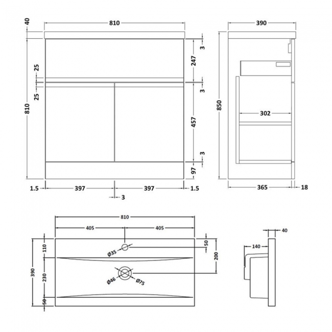 Hudson Reed Urban Floor Standing 2-Door Vanity Unit with Basin 1 Satin White - 800mm Wide