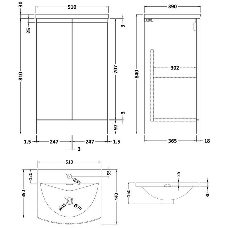 Hudson Reed Urban Floor Standing 2-Door Vanity Unit with Basin-4 500mm Wide - Satin Anthracite