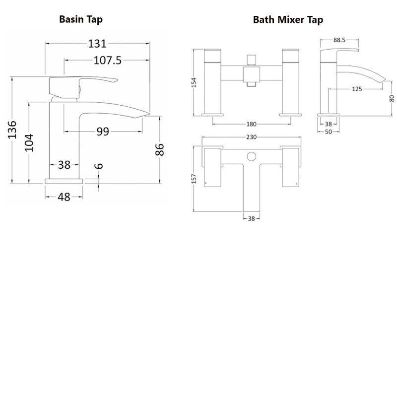 Hudson Reed Vibe Mono Basin Mixer Tap and Bath Shower Mixer Tap - Chrome
