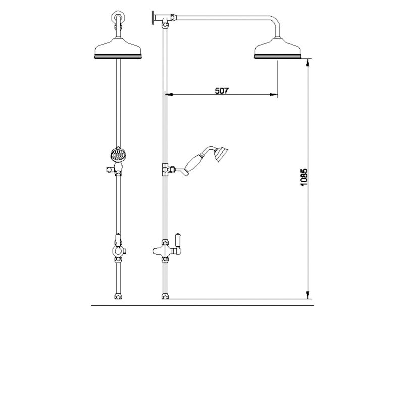 Hudson Reed Victorian Grand Shower Riser Kit with Diverter with Fixed Shower Head and Handset - Chrome