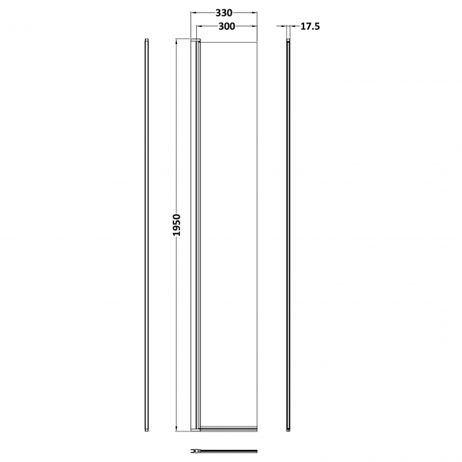 Hudson Reed Concealed Hinged Wet Room Flipper Panel 300mm Wide 8mm Glass - Polished Chrome  | Dimension Image
