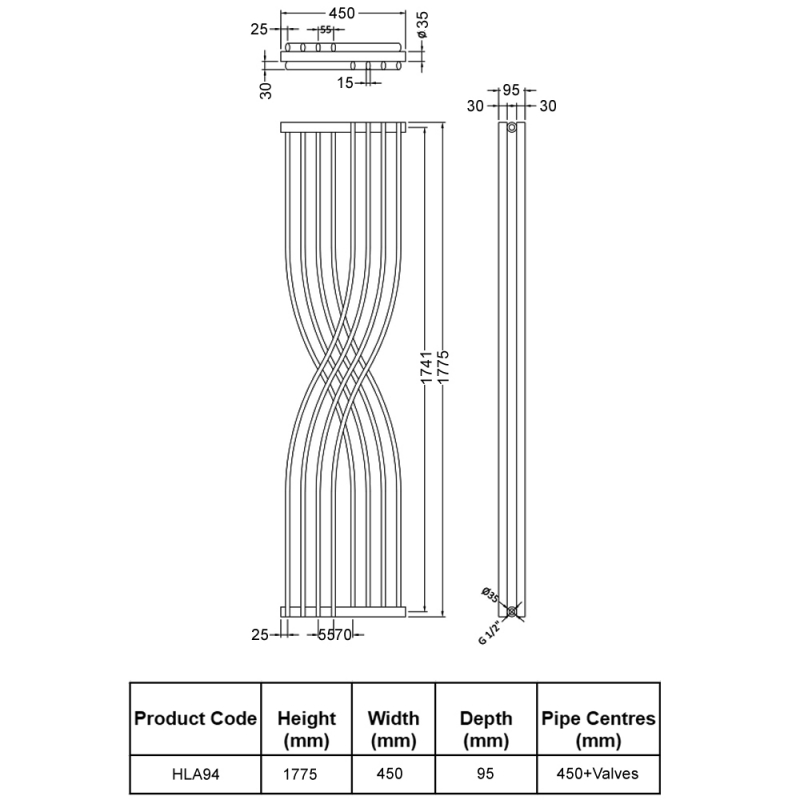 Hudson Reed Xcite Designer Radiator HLA94 1775mm x 450mm Anthracite