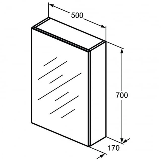 Ideal Standard 1-Door Mirror Cabinet 500mm Wide - Aluminium