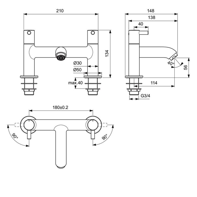 Ideal Standard Ceraline Bath Filler Tap - Silk Black