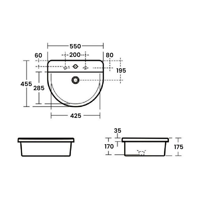 Ideal Standard Concept Arc Countertop Basin 550mm Wide 1 Tap Hole