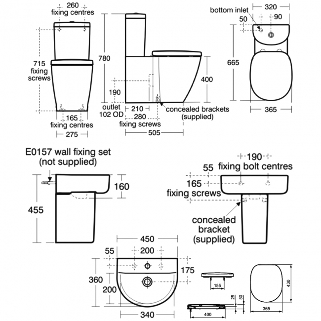 Ideal Standard Concept Bathroom Cloakroom Suite Close 1 Tap Basin White