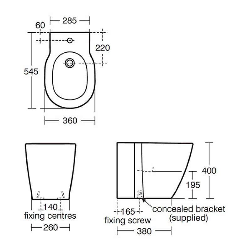 Ideal Standard Concept Back to Wall Bidet 360mm Wide 1 Tap Hole