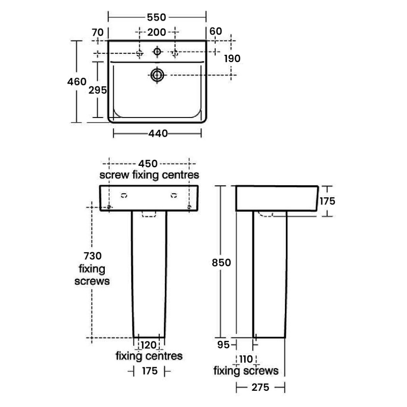 Ideal Standard Concept Cube Basin and Full Pedestal 550mm Wide 1 Tap Hole