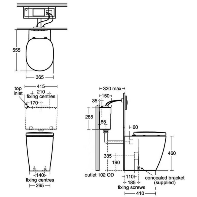 Ideal Standard Concept Freedom Raised Height Back to Wall Toilet - Standard Seat