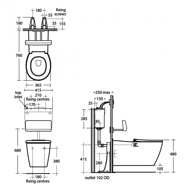 Ideal Standard Concept Freedom Rimless Wall Hung Toilet - Standard Seat