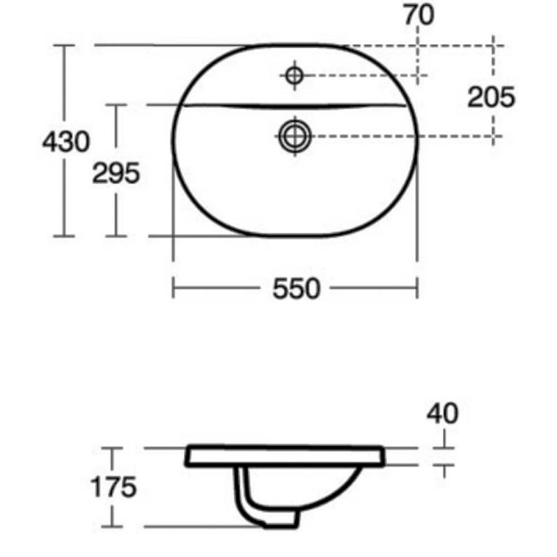 Ideal Standard Concept Oval Countertop Basin 550mm Wide 1 Tap Hole