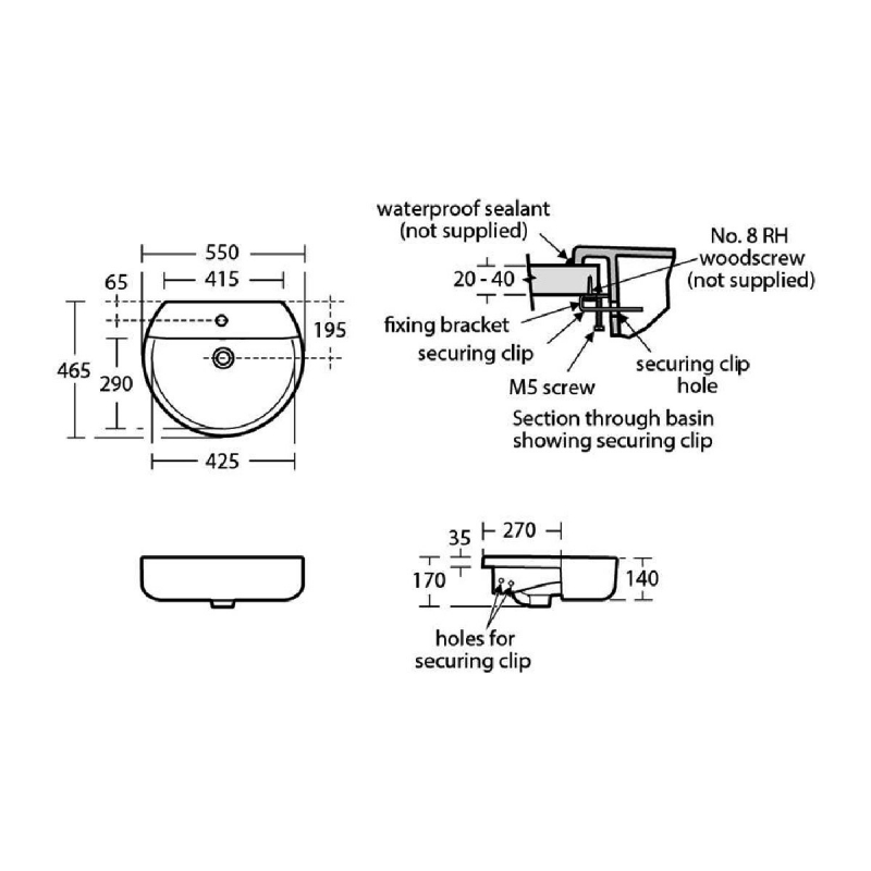 Ideal Standard Concept Sphere Semi-Countertop Basin 550mm Wide 1 Tap Hole