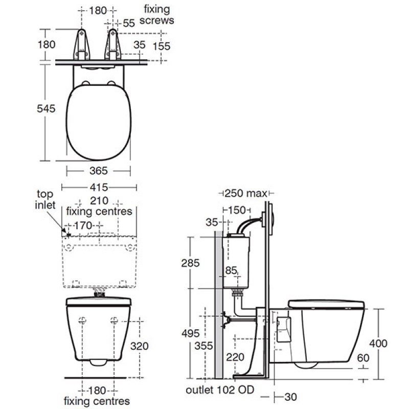 Ideal Standard Concept Wall Hung Toilet - Soft Close Seat
