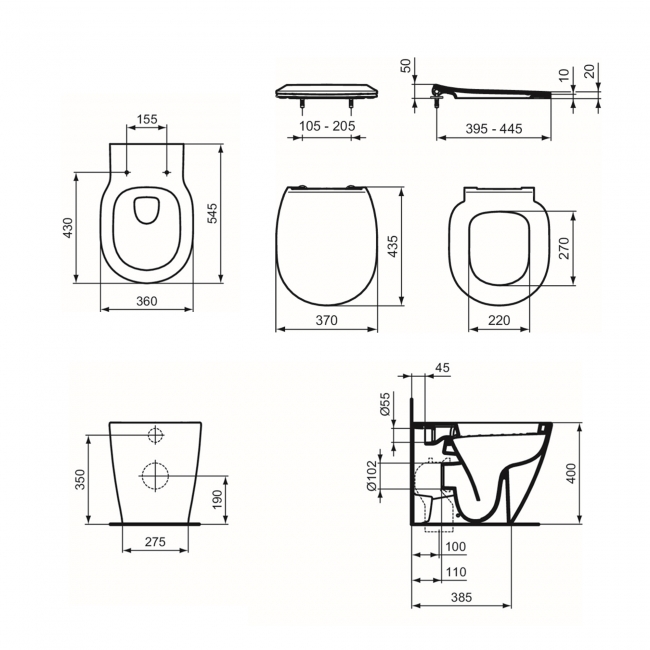 Ideal Standard Concept Back to Wall Toilet (inc Soft Close Slim Seat)  | Dimension Image