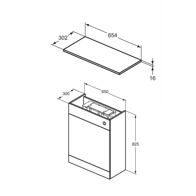 Ideal Standard Eurovit+ Back to Wall WC Toilet Unit 650mm Wide - Mid Grey  | Dimension Image