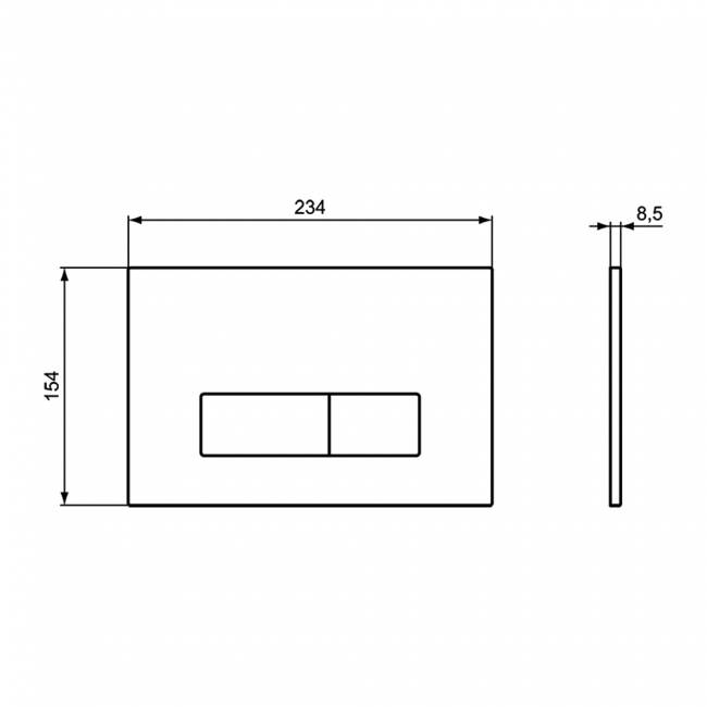 Ideal Standard Oleas P2 Pneumatic Dual Flush Plate - Brushed Chrome  | Dimension Image