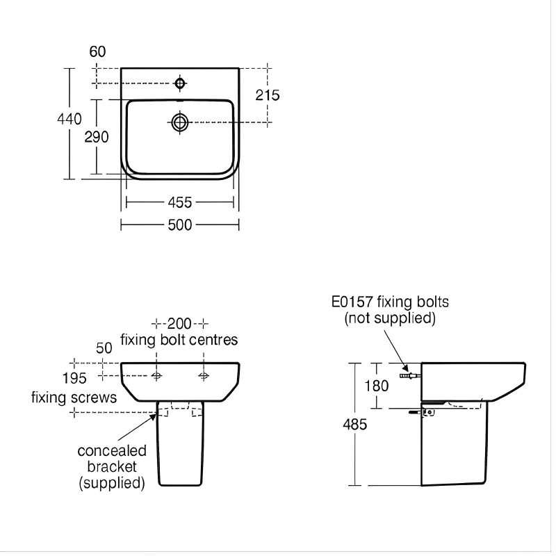 Ideal Standard I.Life B Basin and Semi Pedestal 550mm Wide - 1 Tap Hole