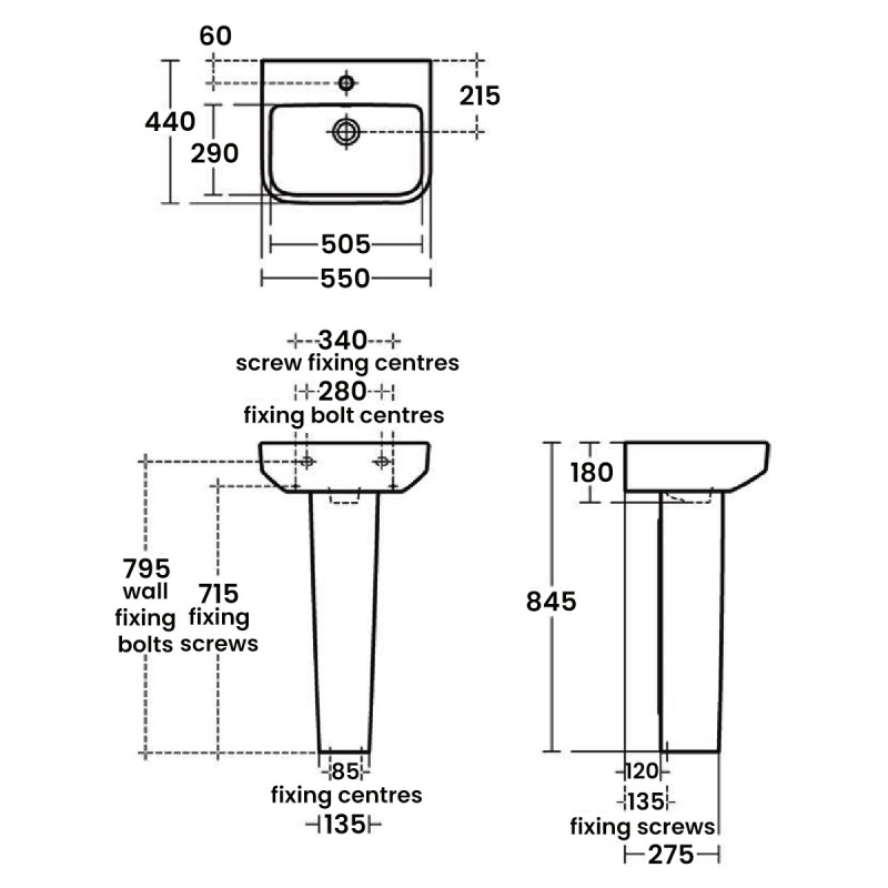 Ideal Standard I.Life B Basin and Full Pedestal 550mm Wide - 1 Tap Hole