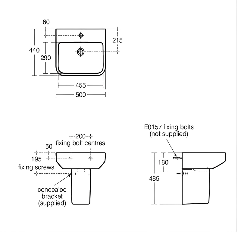 Ideal Standard I.Life B Basin E256201 + E261501 500mm 1TH