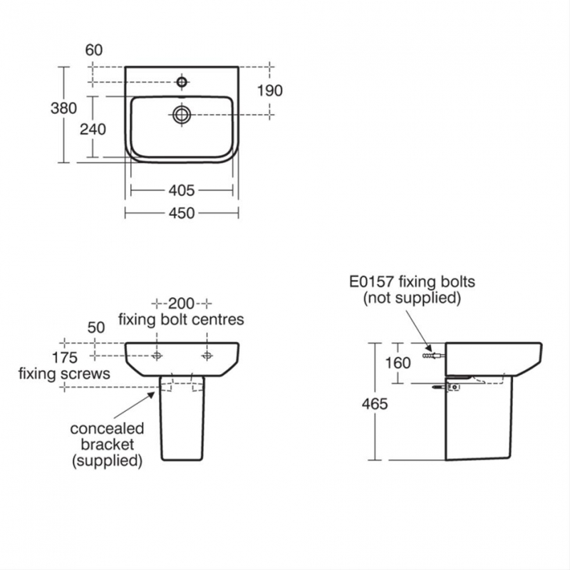 Ideal Standard I.Life B Basin and Semi Pedestal 450mm Wide - 1 Tap Hole