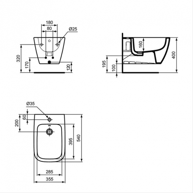 Ideal Standard I.Life B Wall Hung Bidet 540mm Projection 1 Tap Hole - Gloss Grey