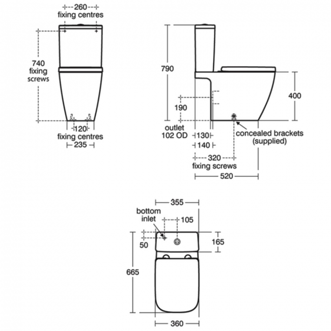 Ideal Standard I.Life B Gloss Grey Rimless Close Coupled Toilet (inc Soft Close Wrapover Seat)