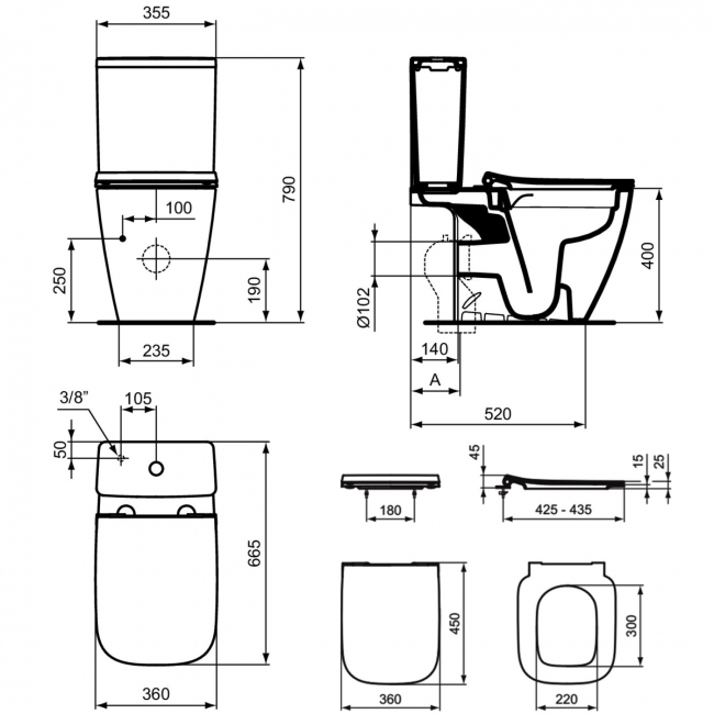 Ideal Standard I.Life B Gloss Grey Rimless Close Coupled Toilet (inc Soft Close Slim Seat)